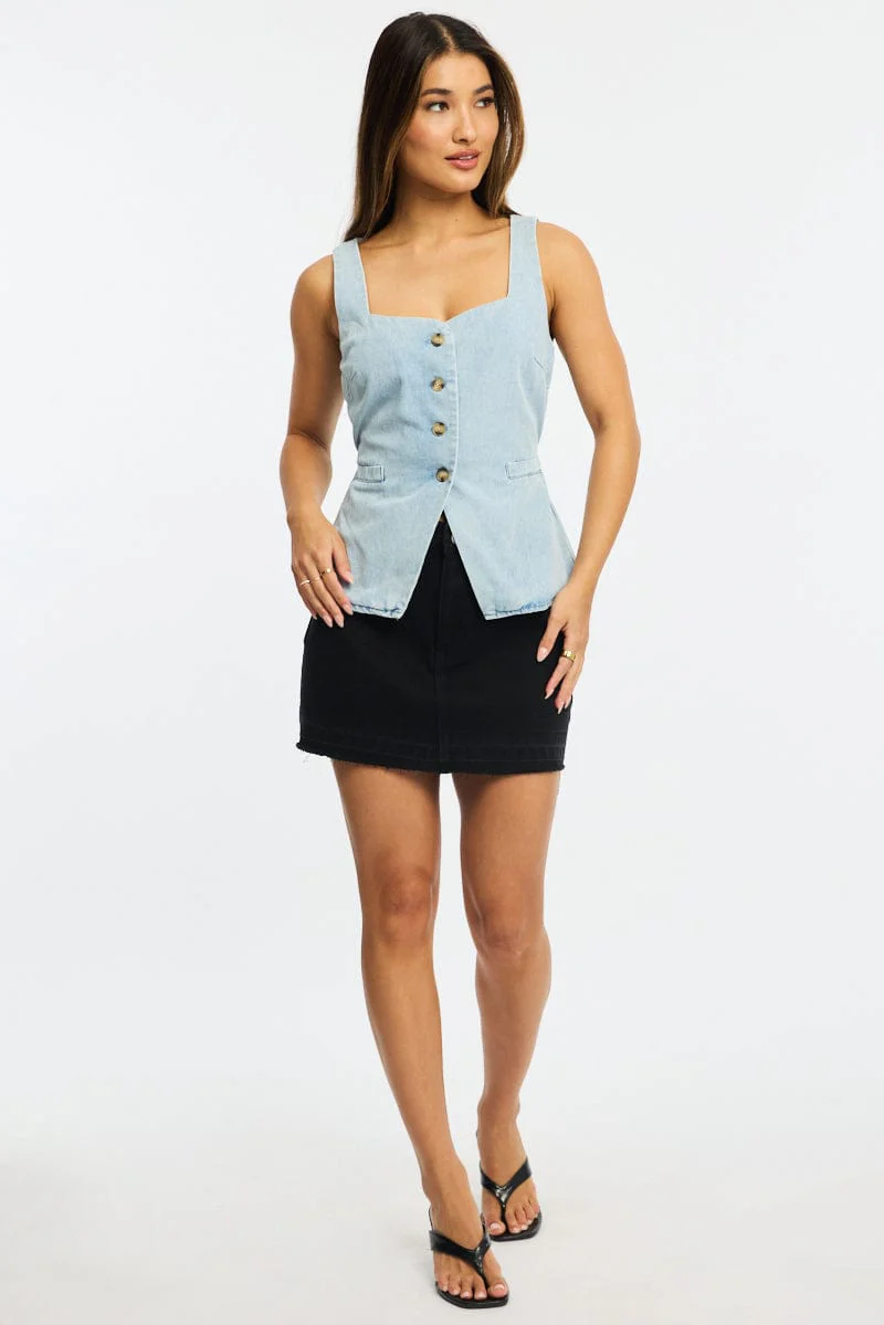 Denim Longline Vest Top Sleeveless Square Neck - Image 2