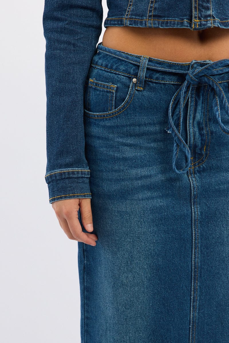Denim Maxi Skirt Mid Rise Side Split - Image 6