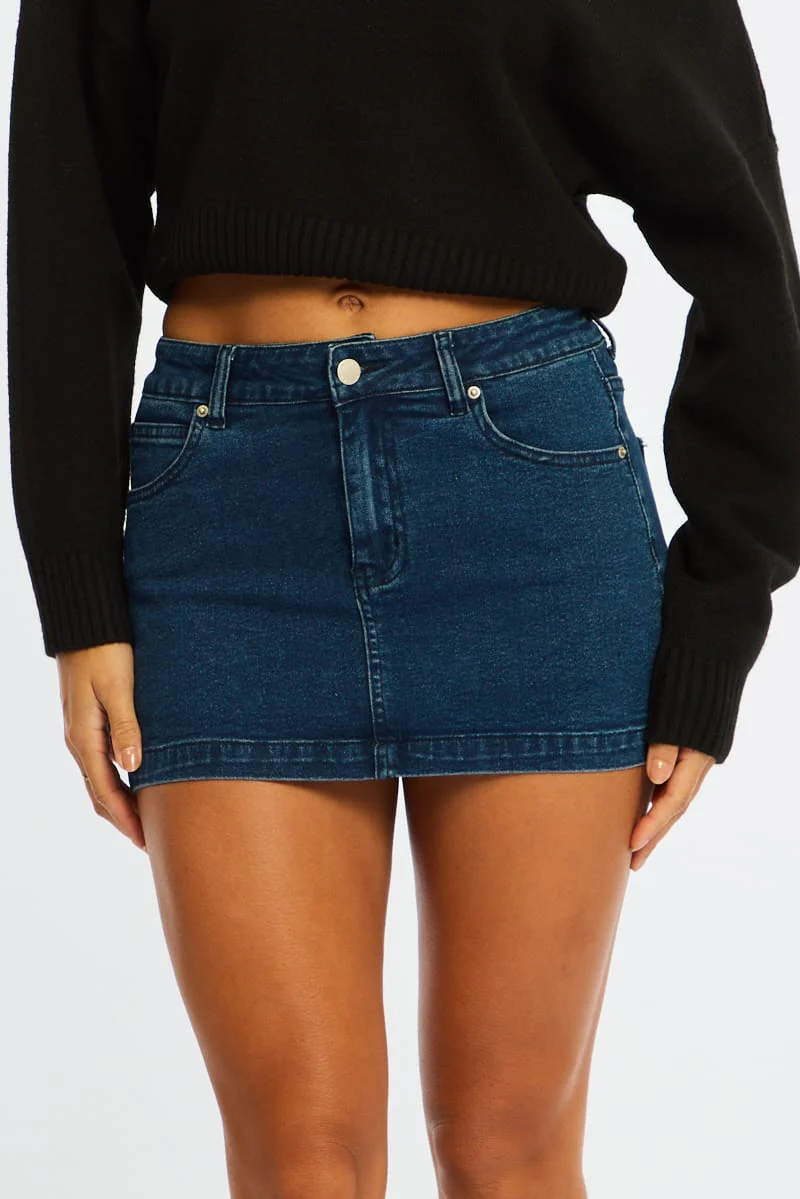 Denim Mid Rise Mini Skort Skirt - Image 3