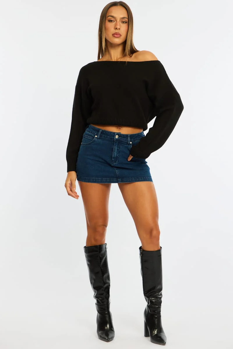 Denim Mid Rise Mini Skort Skirt - Image 4
