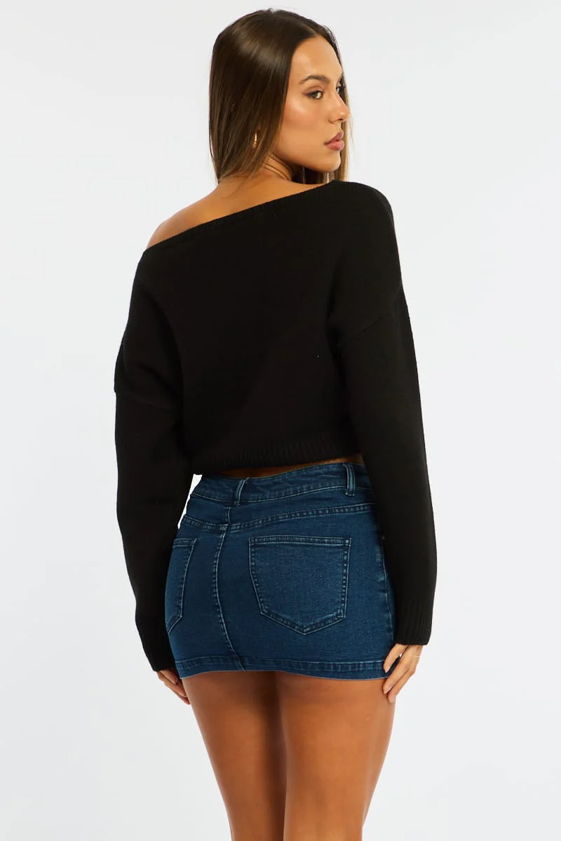 Denim Mid Rise Mini Skort Skirt - Image 6