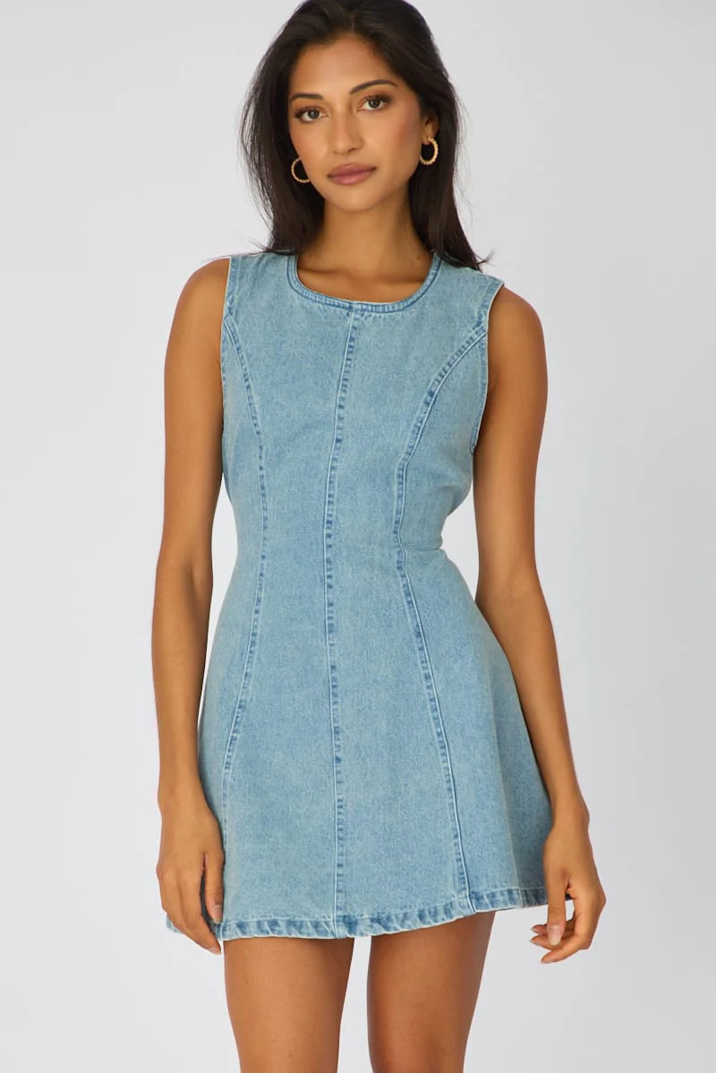 Denim Mini Dress Sleeveless - Image 3