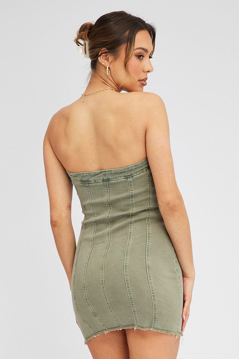 Denim Mini Dress Sleeveless Strapless Bodycon Denim - Image 5