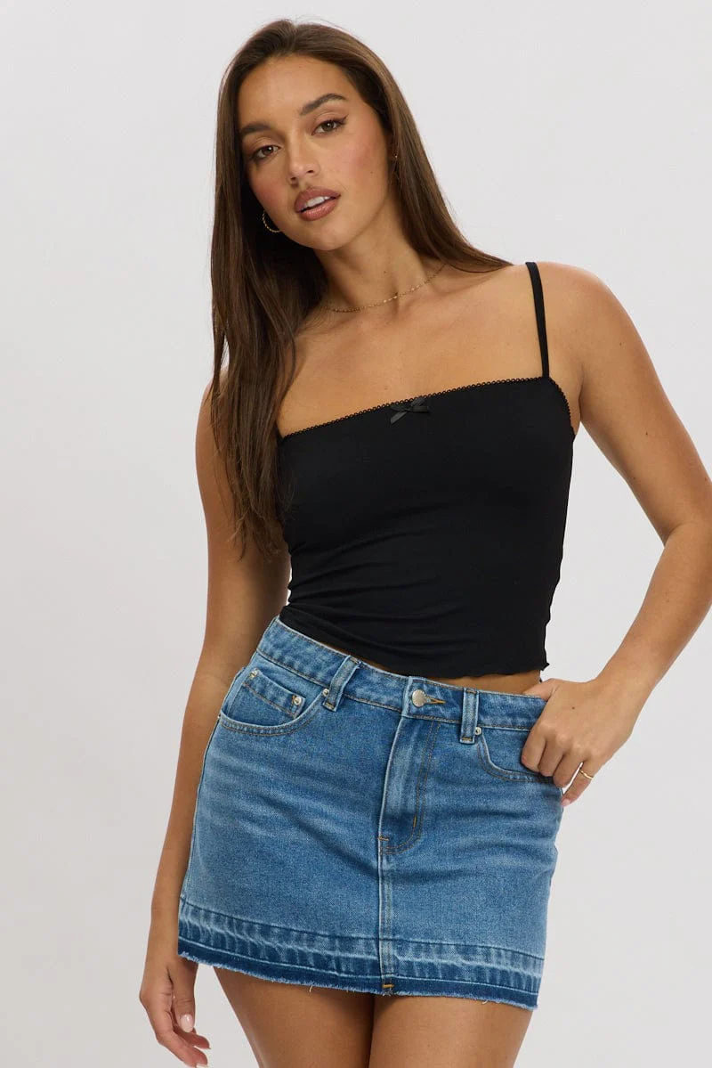 Denim Mini Skirt Mid Rise Let down Hem - Image 3