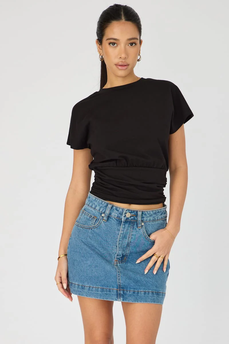 Denim Mini Skirt Mid Rise Longline