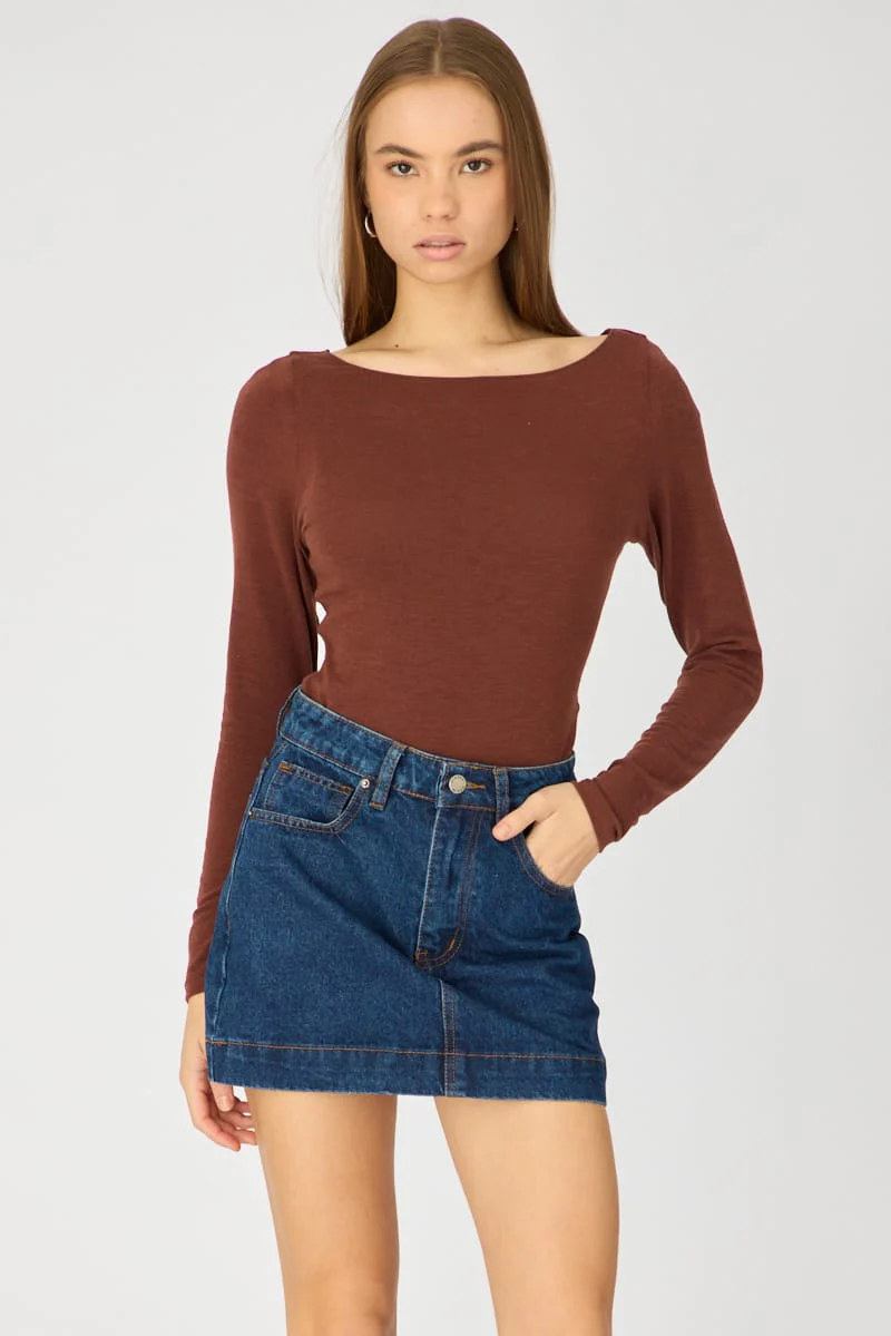 Denim Mini Skirt Mid Rise Longline - Image 2