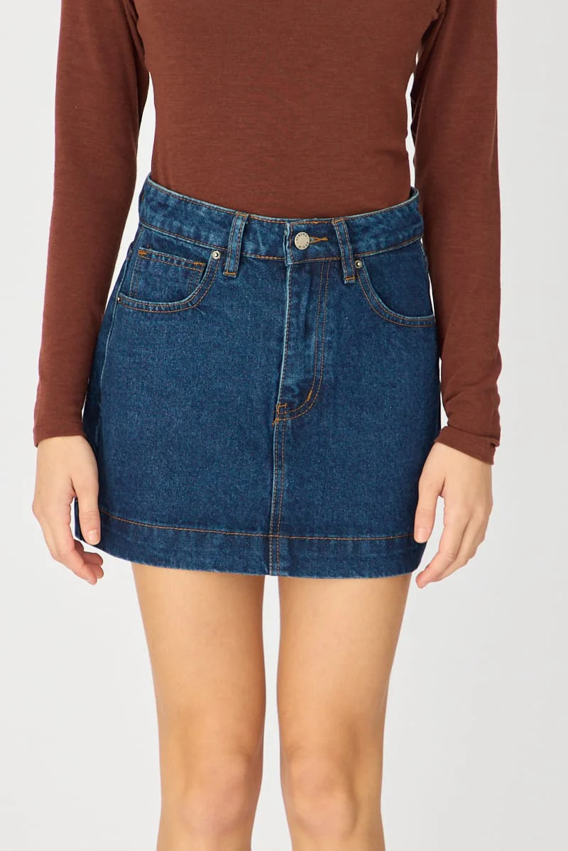 Denim Mini Skirt Mid Rise Longline - Image 3