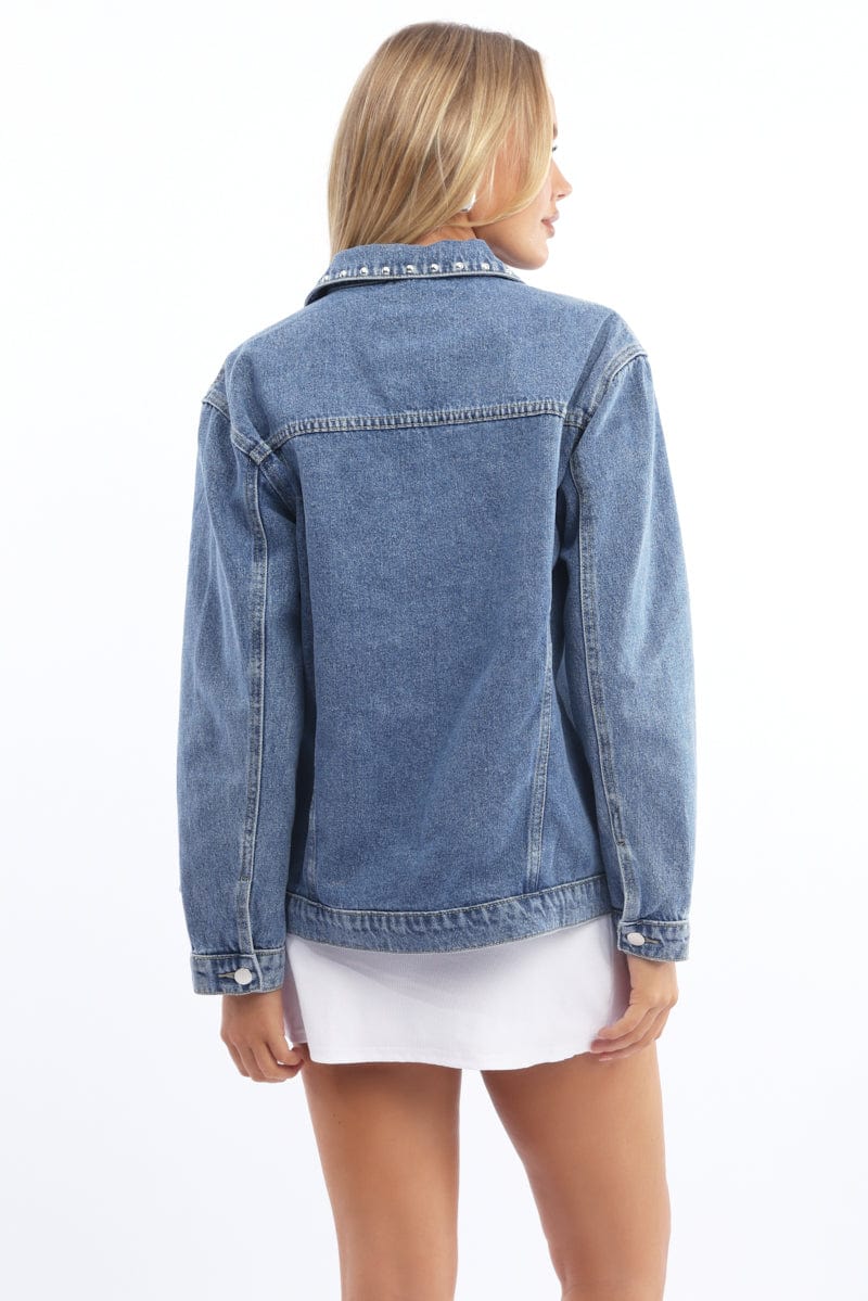 Denim Oversized Jacket With Studs - Image 5