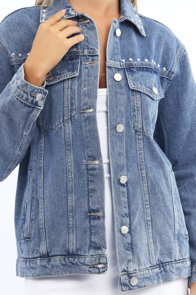 Denim Oversized Jacket With Studs - Image 6