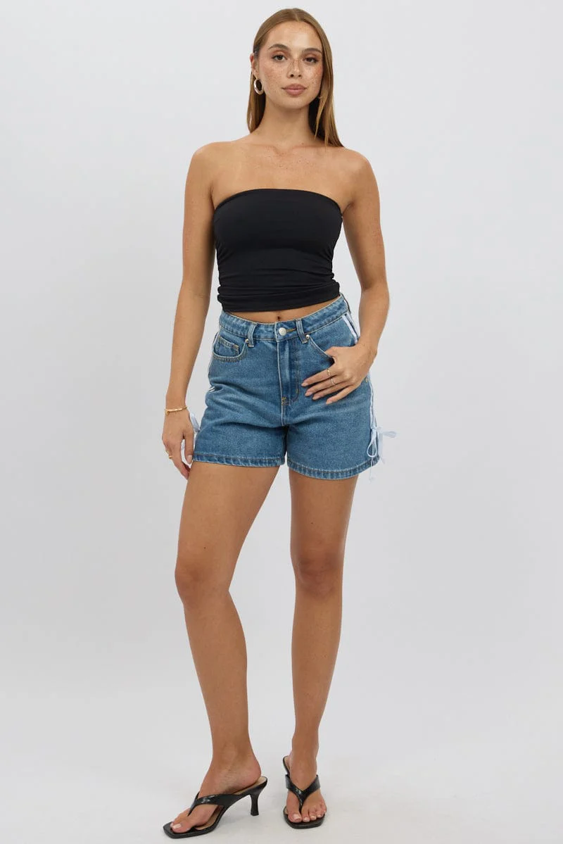 Denim Relaxed Shorts Ribbon detail - Image 3