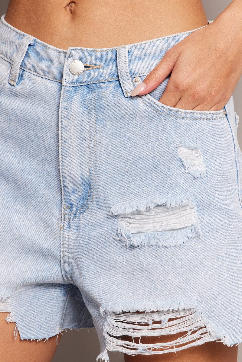 Denim Ripped Denim Shorts - Image 6