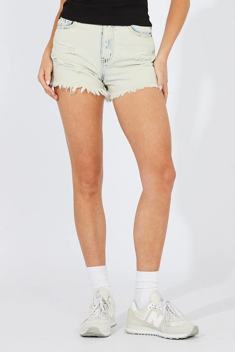 Denim Ripped Shorts Acid Washing - Image 3