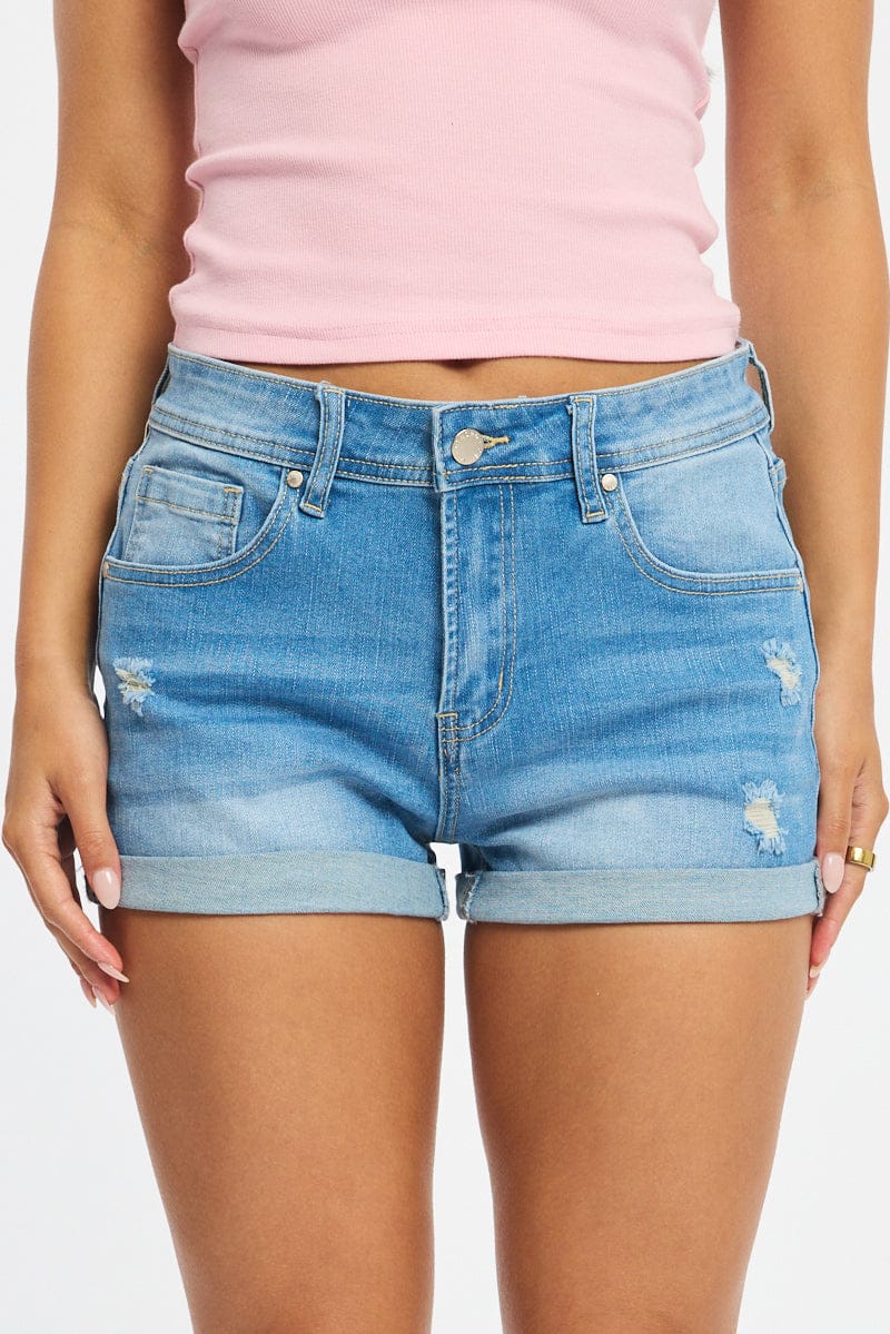Denim Skinny Shorts Low Rise - Image 2