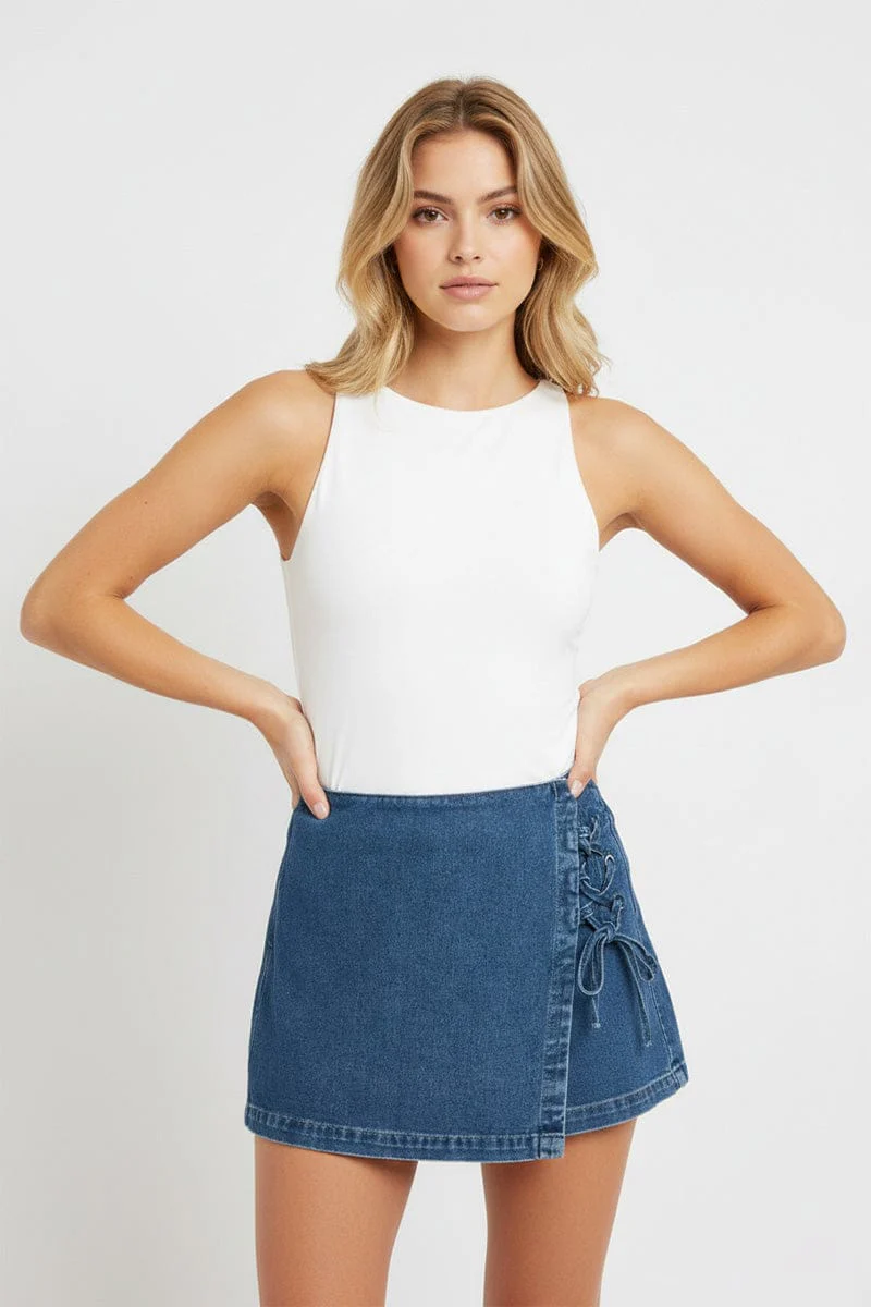 Denim Skorts Lace Up High Rise - Image 2