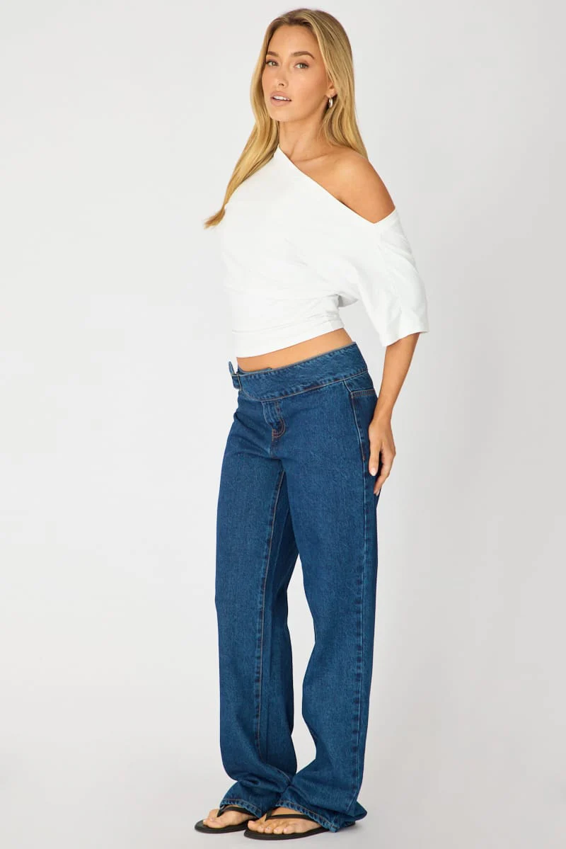 Denim Straight Jean Buckle Waist Detail Dark Wash - Image 4