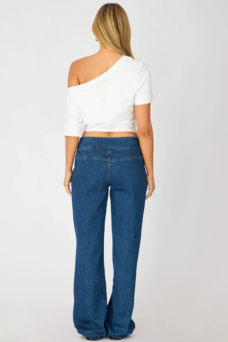 Denim Straight Jean Buckle Waist Detail Dark Wash - Image 5