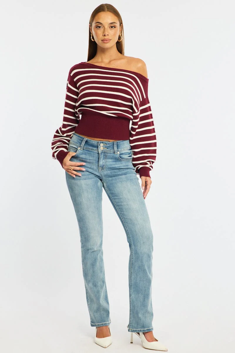 Denim Straight Jeans Low Rise Stretch