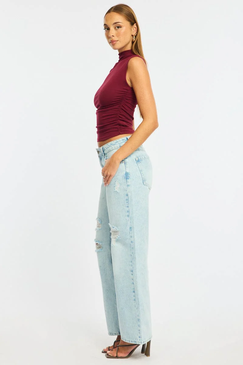 Denim Straight Jeans Mid Rise Distressed - Image 4