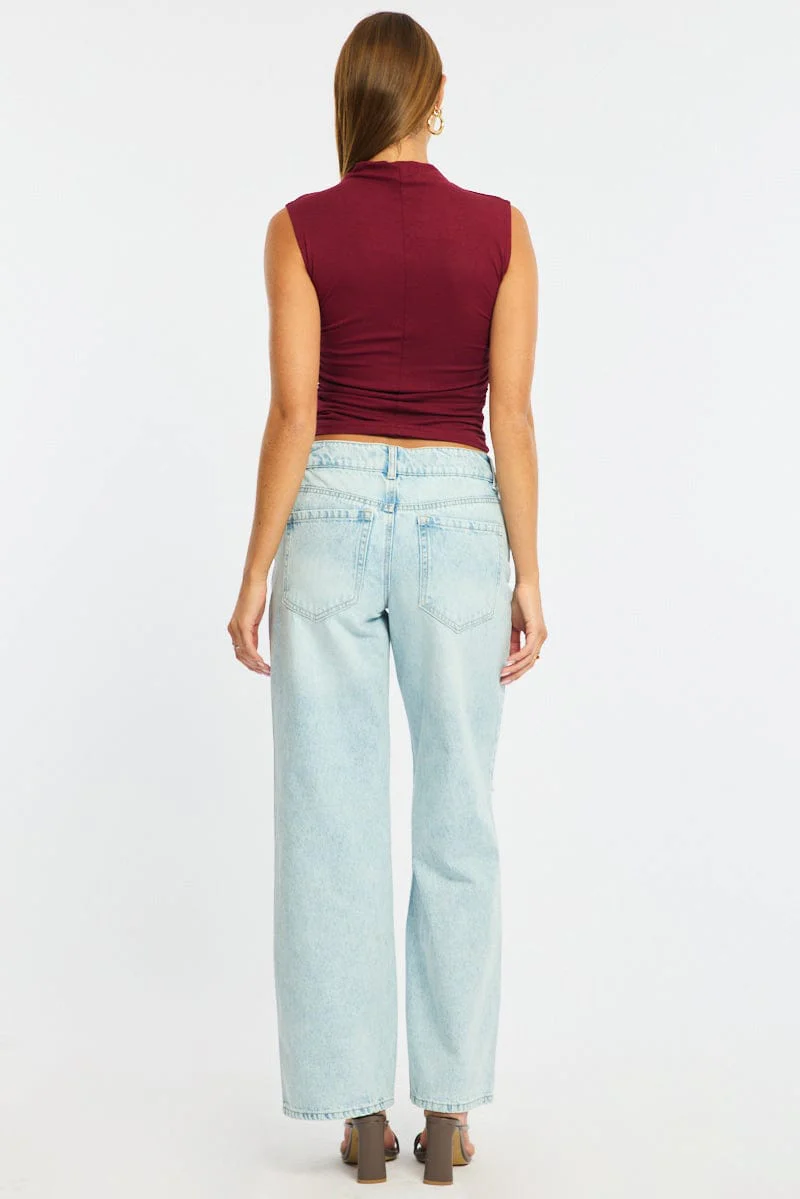 Denim Straight Jeans Mid Rise Distressed - Image 5