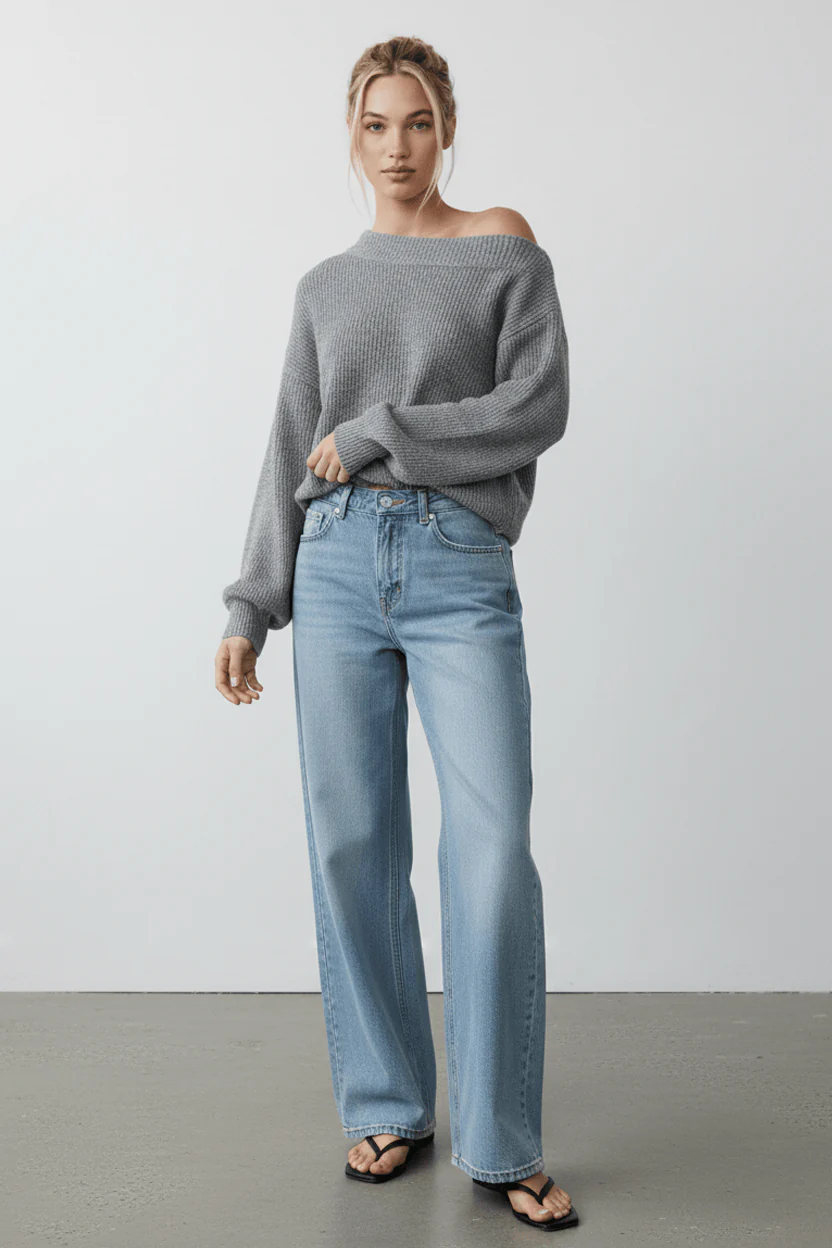 Denim Straight Leg Baggy Jeans Low Rise