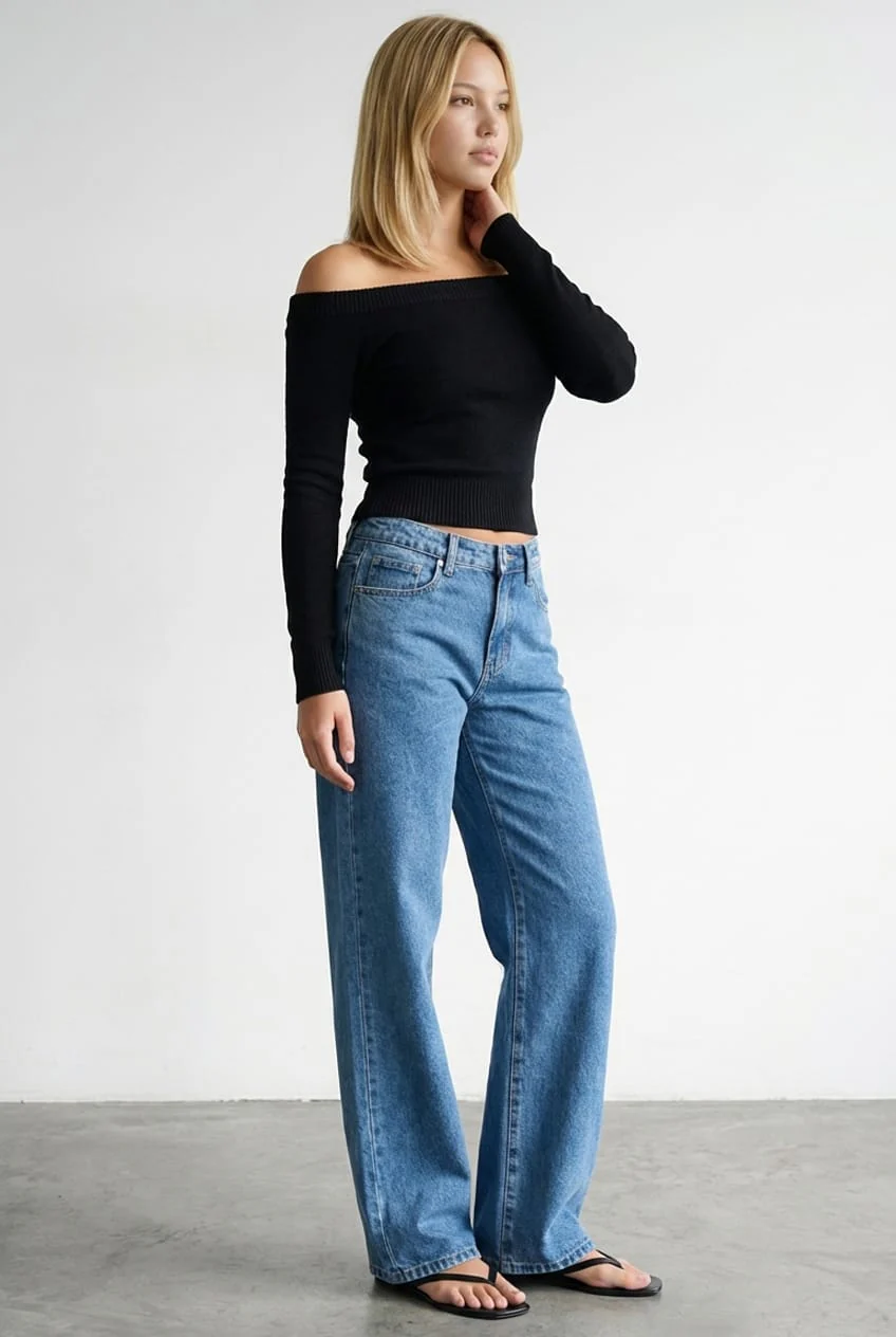 Denim Straight Leg Baggy Jeans Low Rise