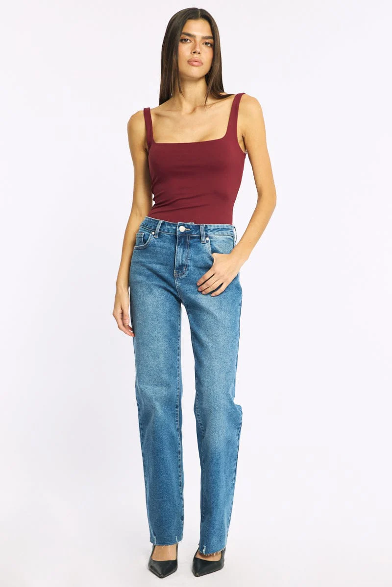 Denim Straight Leg Jean Distressed Hem