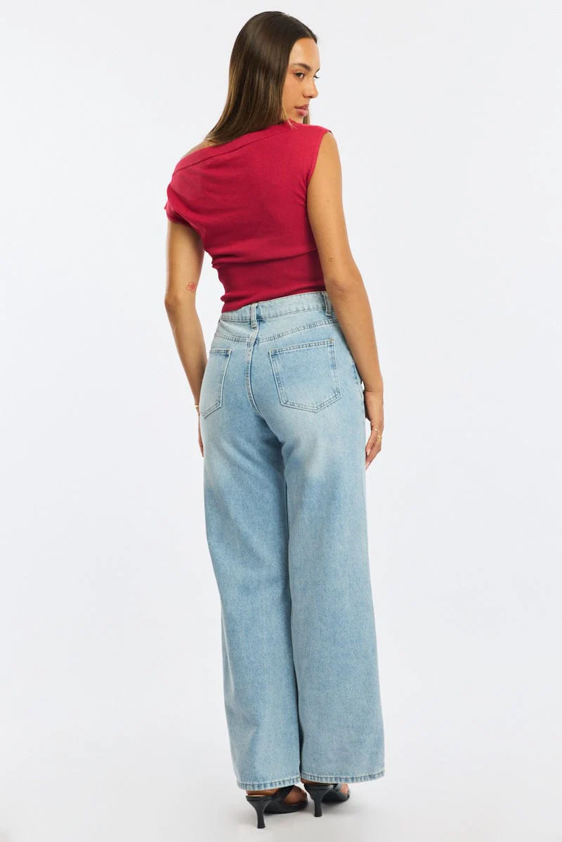 Denim Wide Leg Jeans Mid Rise - Image 5
