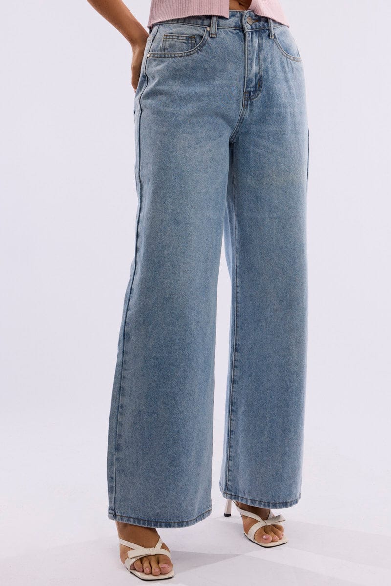 Denim Wide Leg Jeans Mid Rise - Image 3