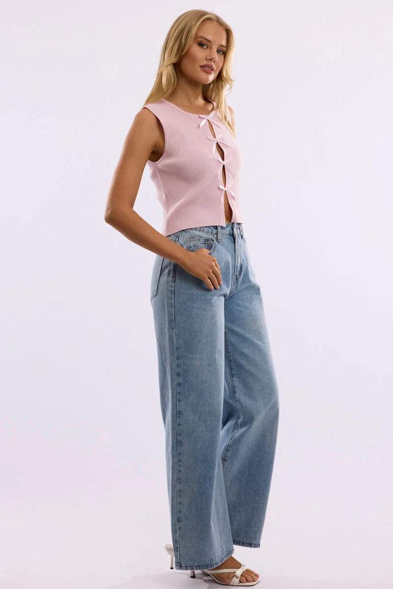 Denim Wide Leg Jeans Mid Rise - Image 4