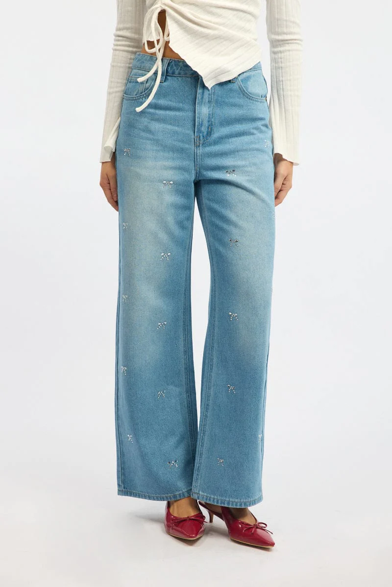 Denim Wide Leg Jeans Mid Rise - Image 2