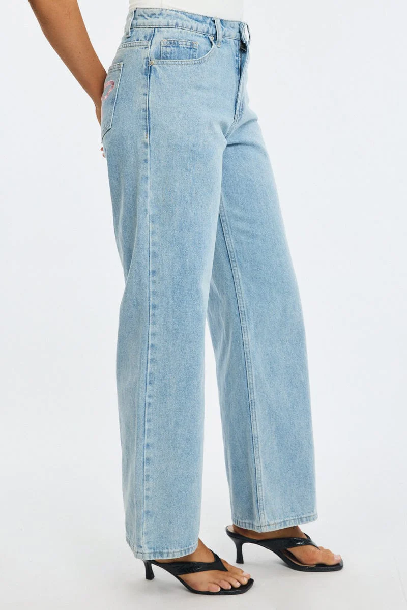 Denim Wide Leg Jeans Ribbon Pocket - Image 4