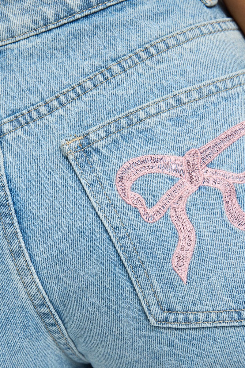 Denim Wide Leg Jeans Ribbon Pocket - Image 5