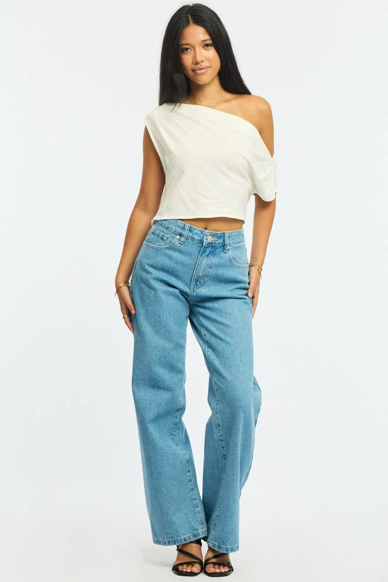 Denim Wide Leg Jeans Star Patch