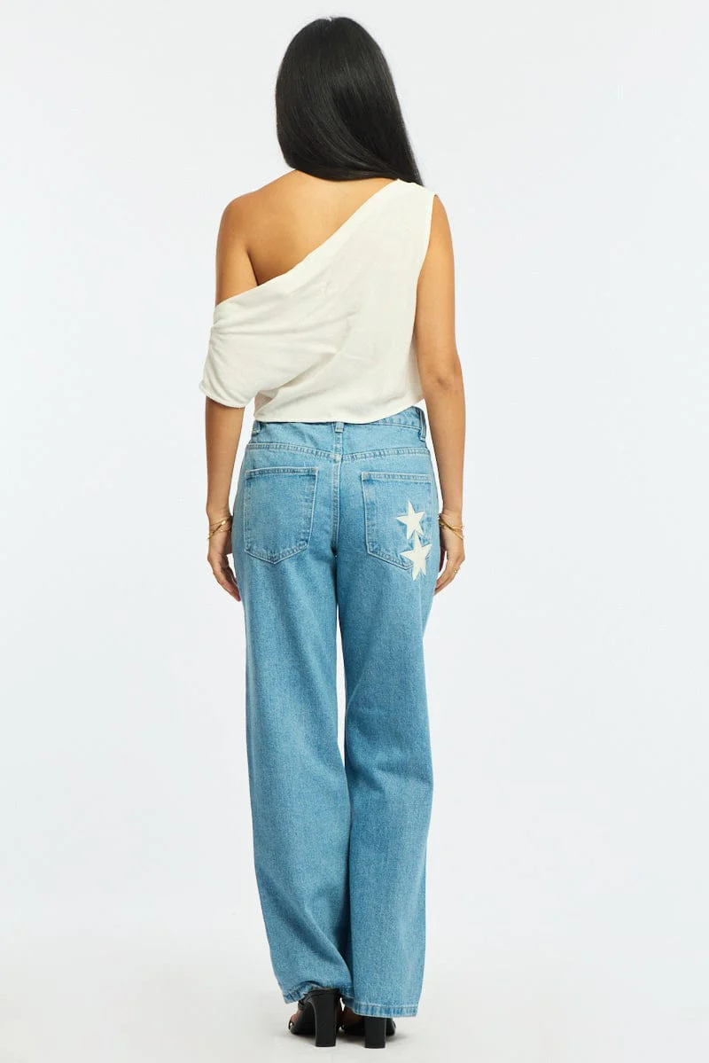 Denim Wide Leg Jeans Star Patch - Image 5