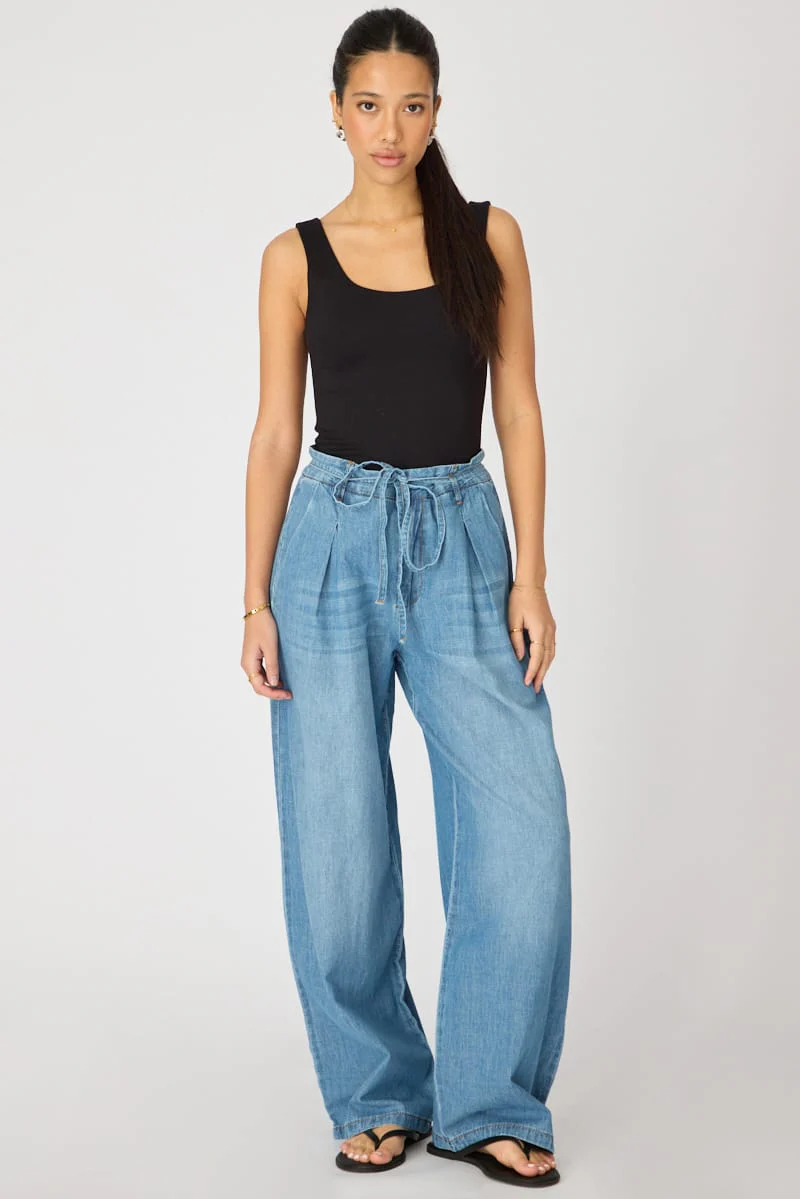 Denim Wide Leg Jeans Tie Up