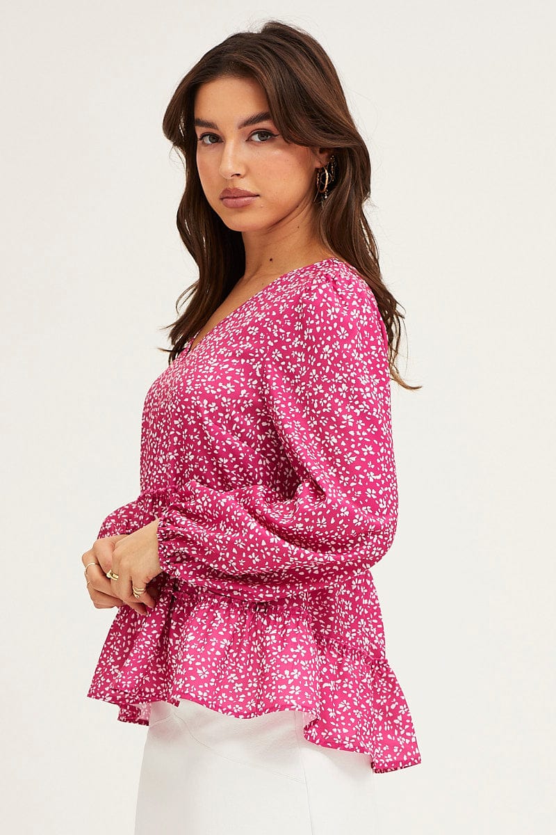 Ditsy Print Ruffle Top Long Sleeve - Image 4