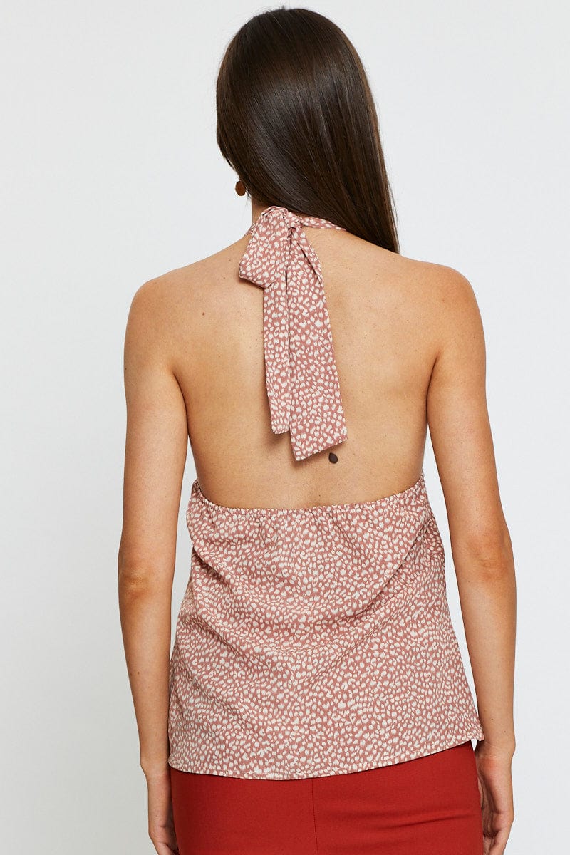 Geo Print Halter Top Sleeveless Tie Up - Image 5