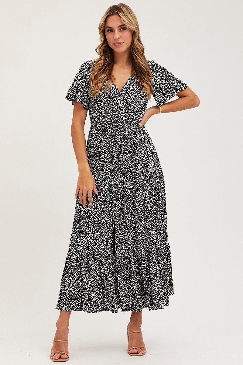Geo Print Maxi Dress Short Sleeve - Image 3