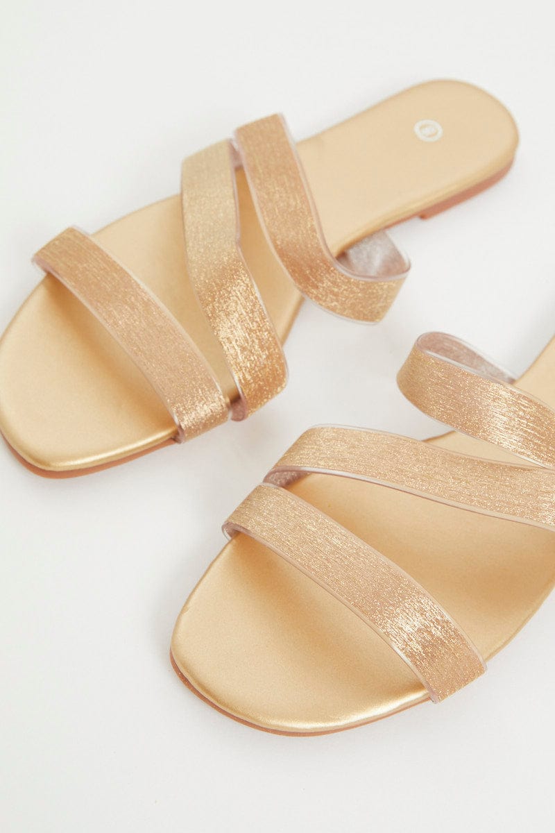 Gold Strap Detail Flat Slides - Image 2