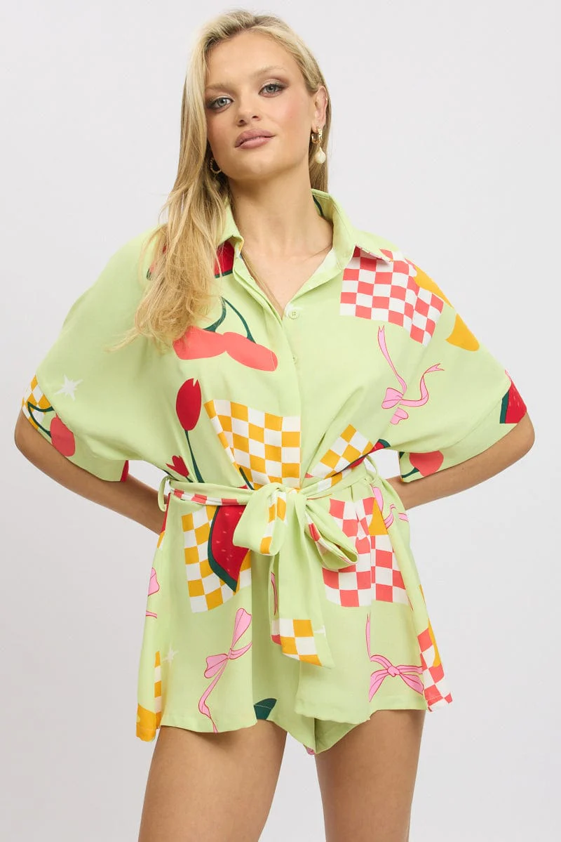 Green Abstract Oversized Playsuit - Image 3