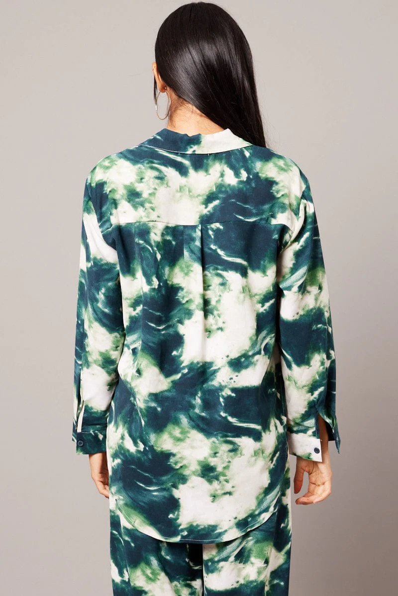 Green Abstract Relaxed Shirt Long Sleeve - Image 5