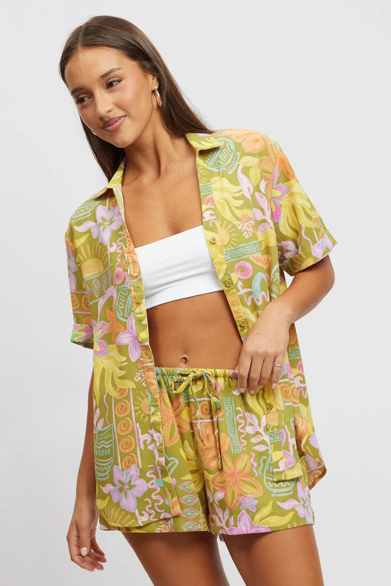 Green Abstract Relaxed Shirt Short Sleeve - Image 2