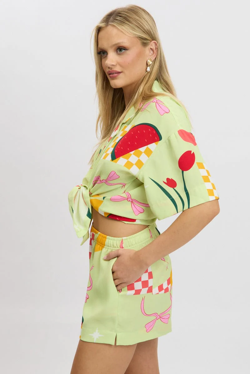 Green Abstract Relaxed Shirt Short Sleeve - Image 4