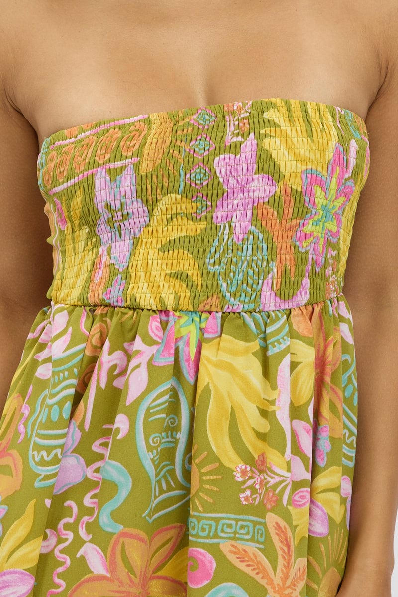 Green Abstract Strapless Dress Mini Tie Back - Image 6