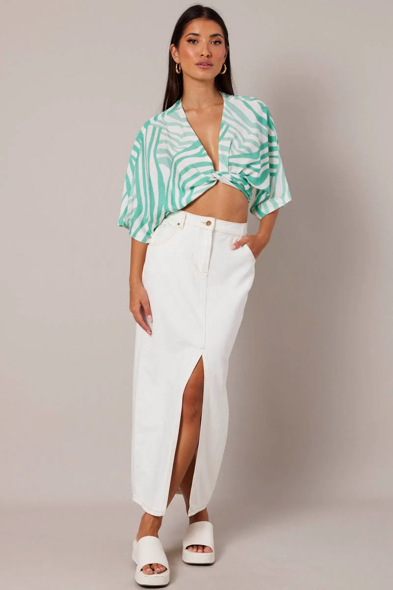 Green Abstract Tie Up Bolero Short Sleeve - Image 2
