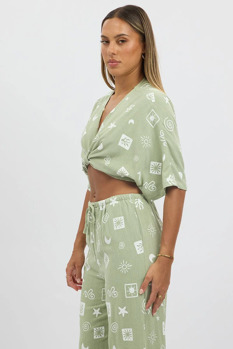 Green Abstract Tie Up Bolero Short Sleeve - Image 4