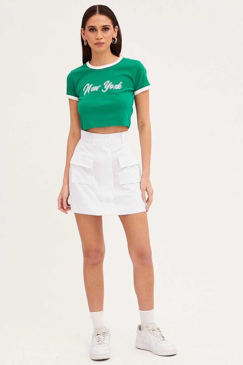 Green Baby Tee Short Sleeve Crew Neck Crop New York - Image 2