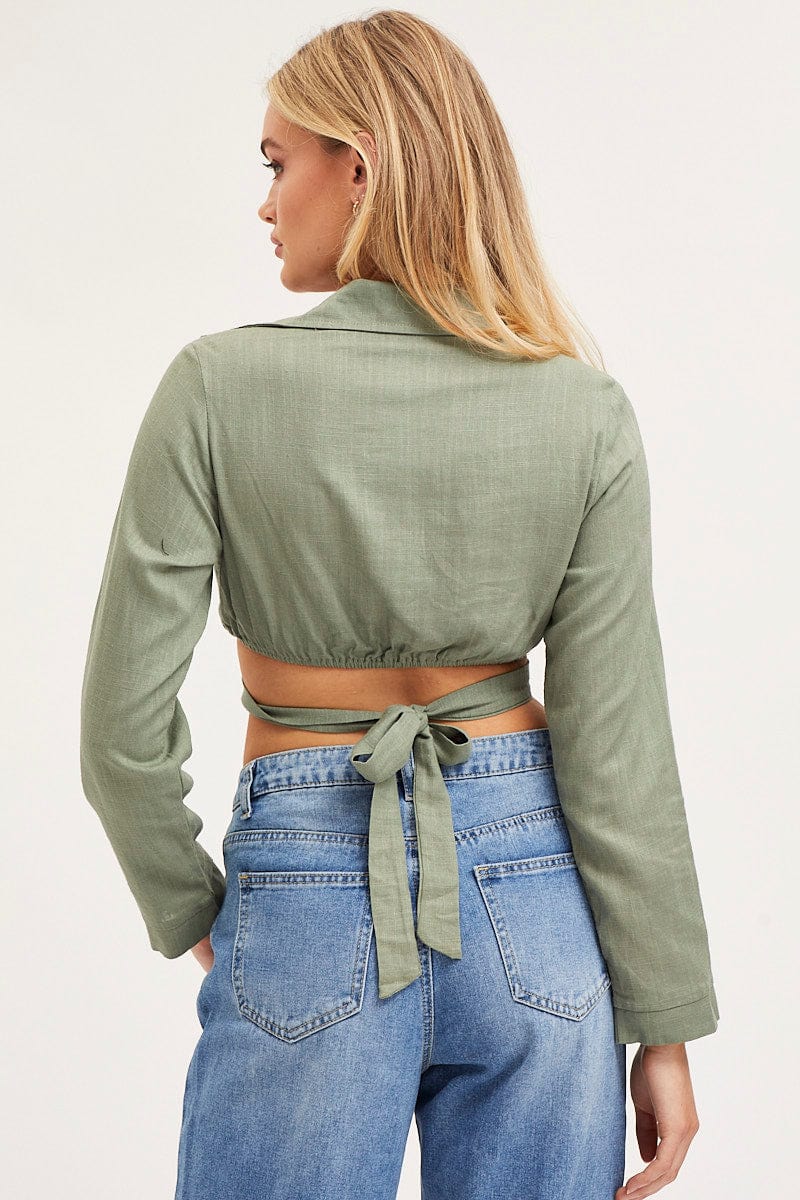 Green Bell Sleeve Top Long Sleeve Crop - Image 6