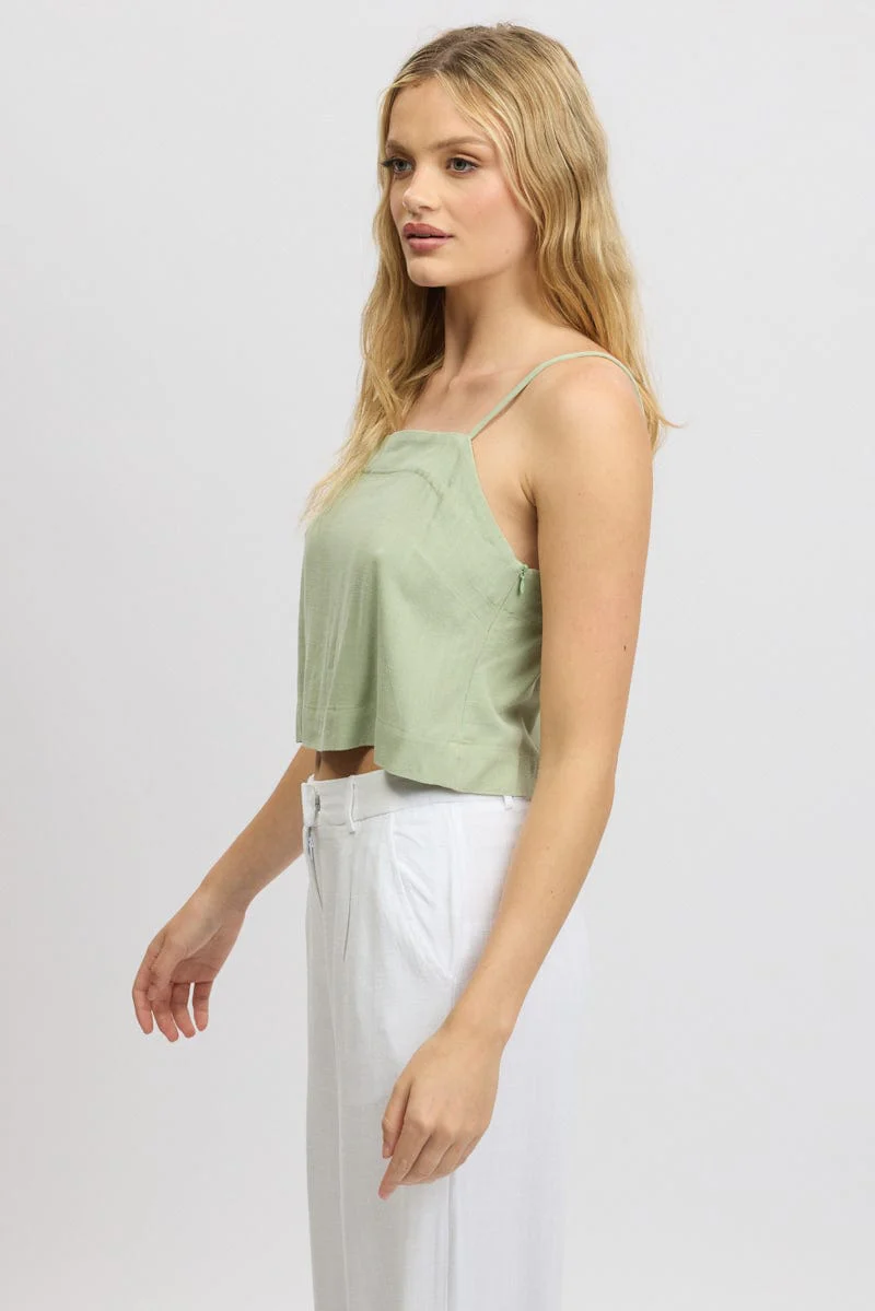 Green Cami Top Sleeveless Linen Blend - Image 4