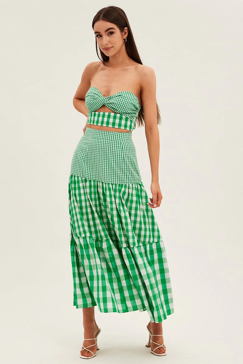 Green Check Bandeau Twist Front Sleeveless Crop - Image 2